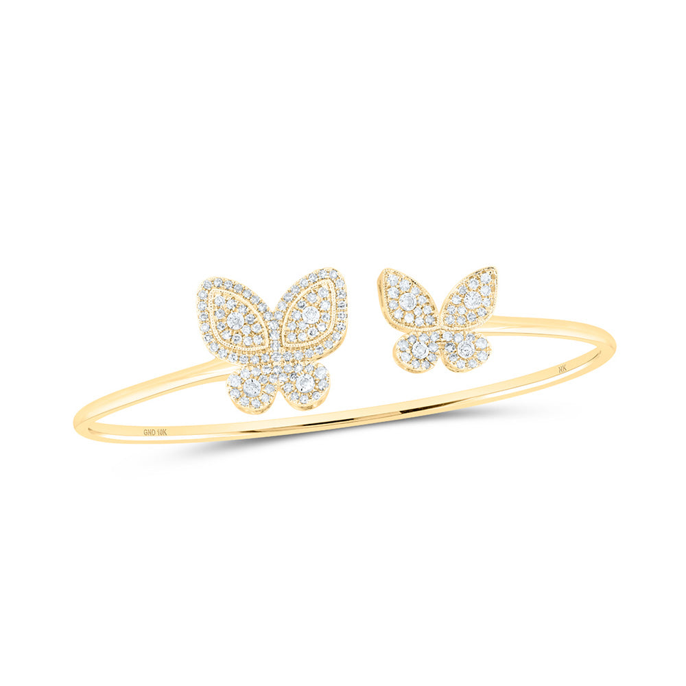 10kt Yellow Gold Womens Round Diamond Butterfly Bangle Bracelet 3/4 Cttw