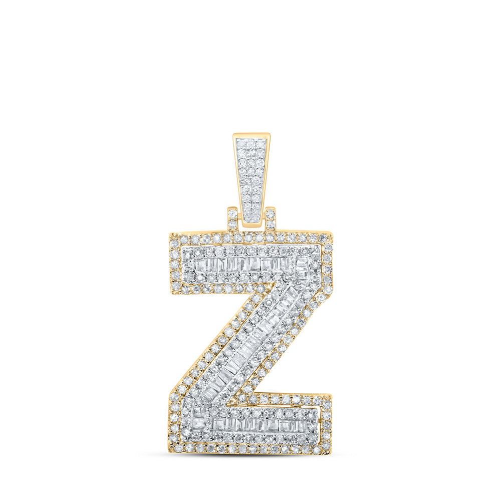 10kt Yellow Gold Mens Round Diamond Z Initial Letter Charm Pendant 3/4 Cttw