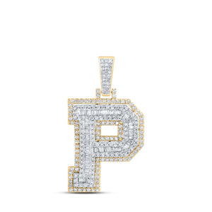 10kt Yellow Gold Mens Round Diamond P Initial Letter Charm Pendant 1 Cttw