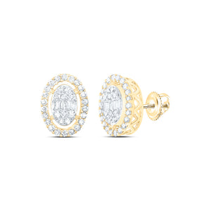 10kt Yellow Gold Womens Baguette Diamond Oval Earrings 3/8 Cttw