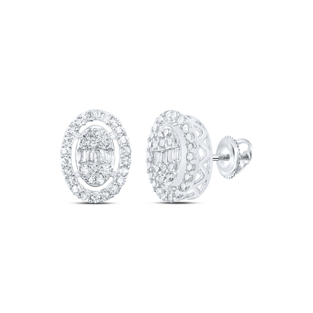 10kt White Gold Womens Baguette Diamond Oval Earrings 3/8 Cttw