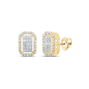 10kt Yellow Gold Womens Round Diamond Rectangle Earrings 1/2 Cttw