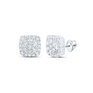 10kt White Gold Womens Round Diamond Square Cluster Earrings 5/8 Cttw