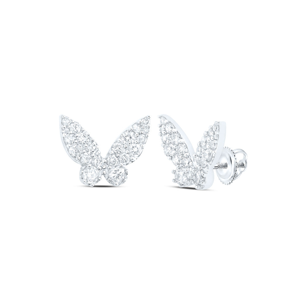 10kt White Gold Womens Round Diamond Butterfly Earrings 1/2 Cttw