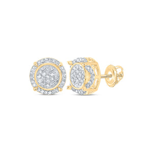 10kt Yellow Gold Mens Round Diamond Cluster Earrings 1/4 Cttw