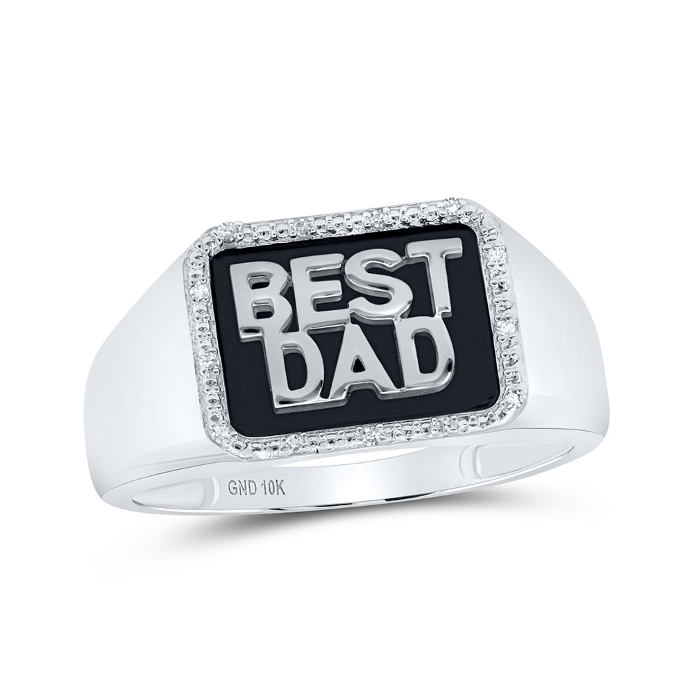 10kt White Gold Mens Round Diamond BEST DAD Band Ring 1/20 Cttw
