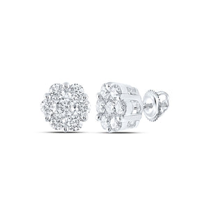14kt White Gold Womens Round Diamond Flower Cluster Earrings 3 Cttw