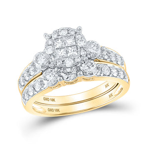 10kt Yellow Gold Princess Diamond Bridal Wedding Ring Band Set 1-1/2 Cttw