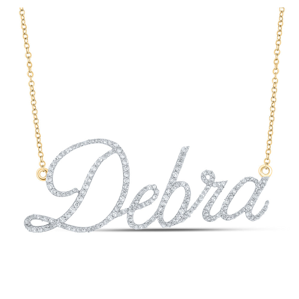 10kt Yellow Gold Womens Round Diamond DEBRA Name Necklace 7/8 Cttw