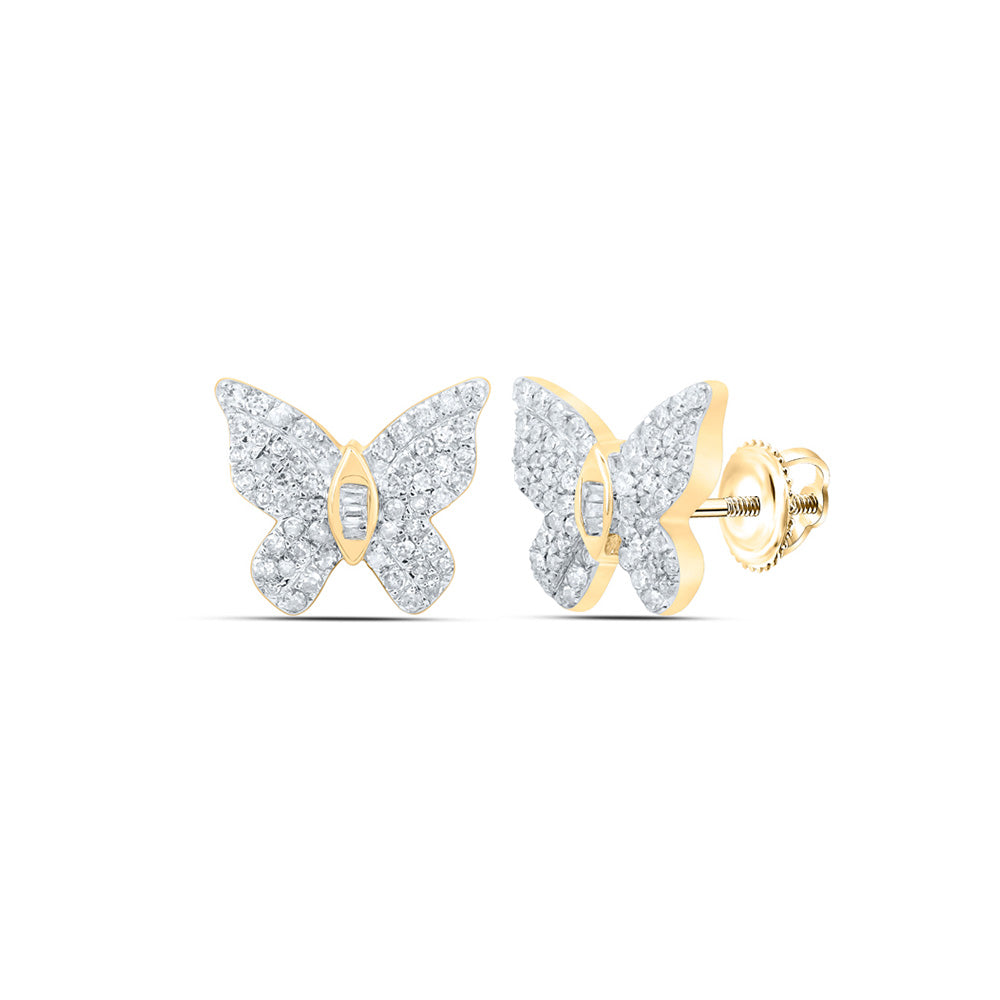 10kt Yellow Gold Womens Round Diamond Butterfly Earrings 3/8 Cttw
