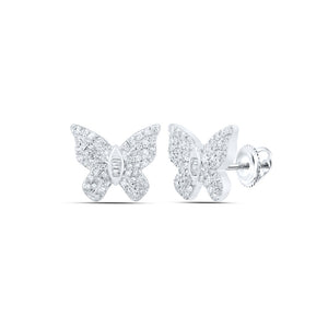 10kt White Gold Womens Round Diamond Butterfly Earrings 3/8 Cttw