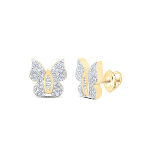 10kt Yellow Gold Womens Round Diamond Butterfly Earrings 3/8 Cttw