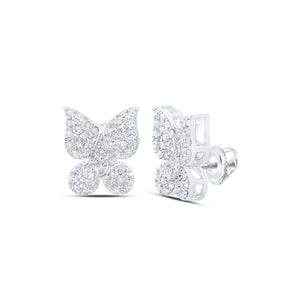 10kt White Gold Womens Round Diamond Butterfly Earrings 1/4 Cttw
