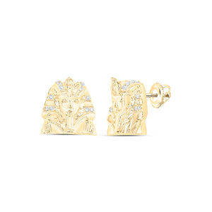 10kt Yellow Gold Mens Round Diamond Pharaoh Fashion Earrings 1/12 Cttw