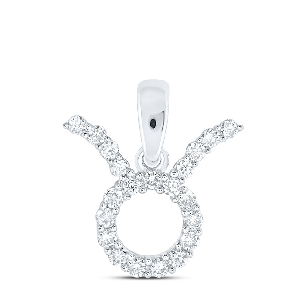 10kt White Gold Womens Round Diamond Zodiac Taurus Sign Fashion Pendant 1/4 Cttw