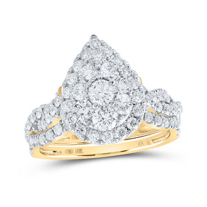 10kt Yellow Gold Round Diamond Teardrop Bridal Wedding Ring Band Set 1-1/2 Cttw