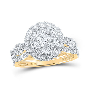 10kt Yellow Gold Round Diamond Halo Bridal Wedding Ring Band Set 1-1/2 Cttw
