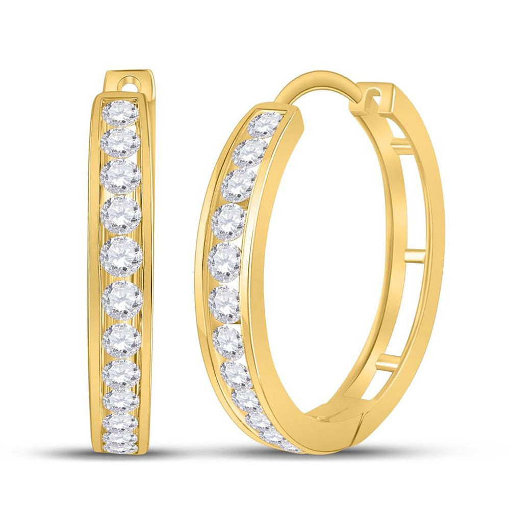 14kt Yellow Gold Womens Round Diamond Hoop Earrings 2 Cttw