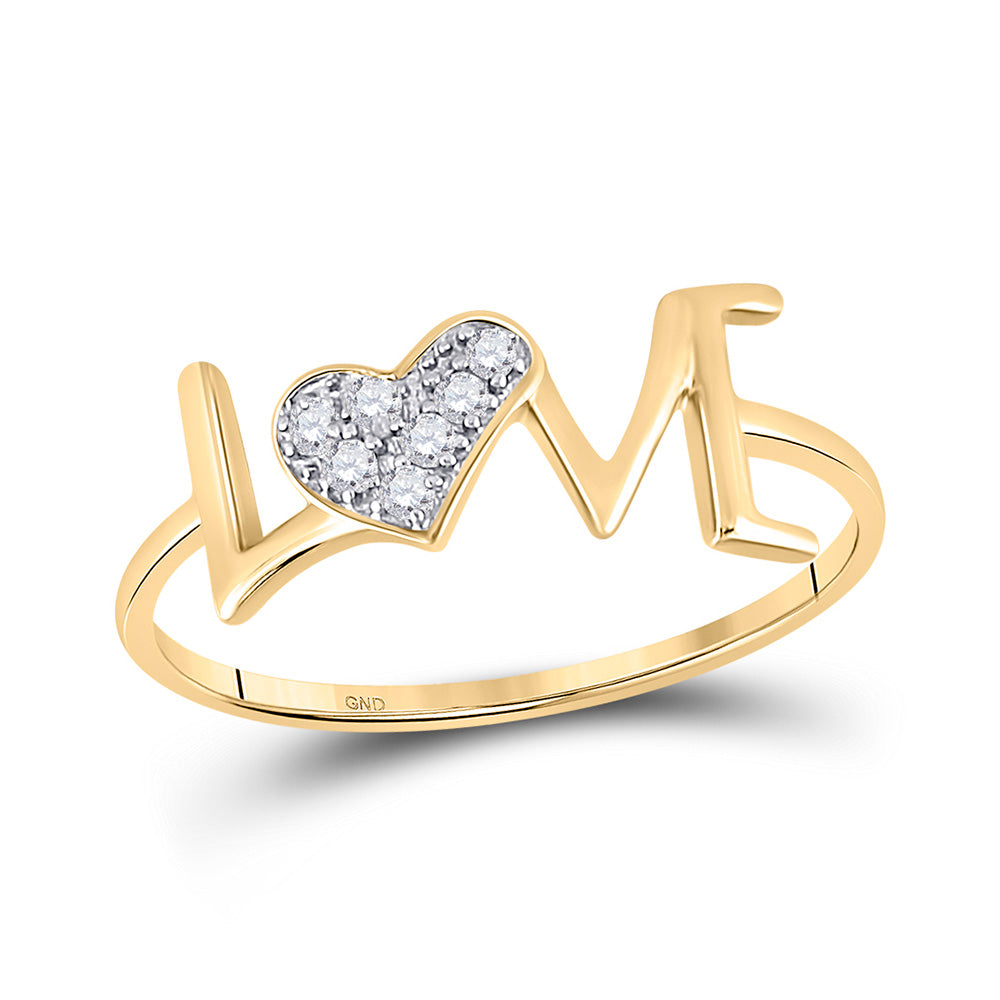 10kt Yellow Gold Womens Round Diamond Heart Love Ring 1/20 Cttw