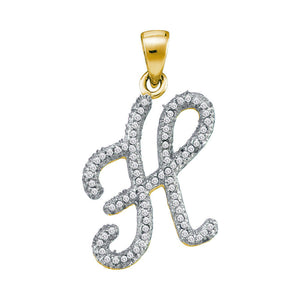 10kt Yellow Gold Womens Round Diamond Initial H Letter Pendant 1/5 Cttw