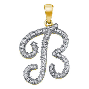 10kt Yellow Gold Womens Round Diamond Initial B Letter Pendant 1/5 Cttw