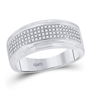 10kt White Gold Mens Round Diamond Pave Band Ring 1/3 Cttw
