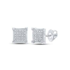 10kt White Gold Womens Round Diamond Square Earrings 1/6 Cttw