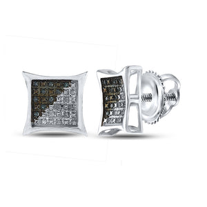 Sterling Silver Mens Round Blue Color Enhanced Diamond Kite Square Earrings 1/8 Cttw