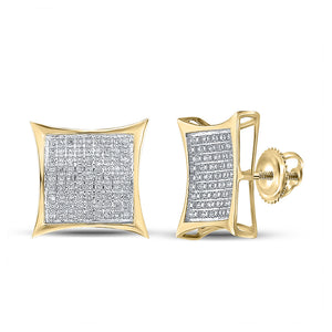 Yellow-tone Sterling Silver Mens Round Diamond Kite Square Earrings 1/4 Cttw
