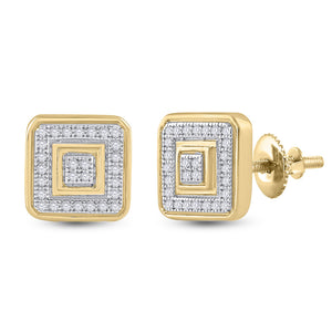 10kt Yellow Gold Mens Round Diamond Square Cluster Earrings 1/6 Cttw