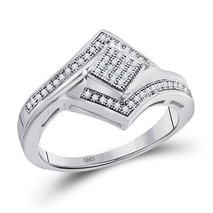 10kt White Gold Womens Round Diamond Offset Square Cluster Ring 1/6 Cttw