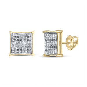 Yellow-tone Sterling Silver Mens Round Diamond Square Earrings 1/4 Cttw