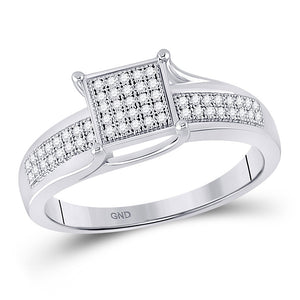 Sterling Silver Womens Round Diamond Square Cluster Ring 1/6 Cttw