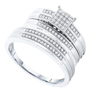 Sterling Silver His Hers Round Diamond Square Matching Wedding Set 1/4 Cttw