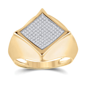 10kt Yellow Gold Mens Round Diamond Offset Square Ring 1/3 Cttw