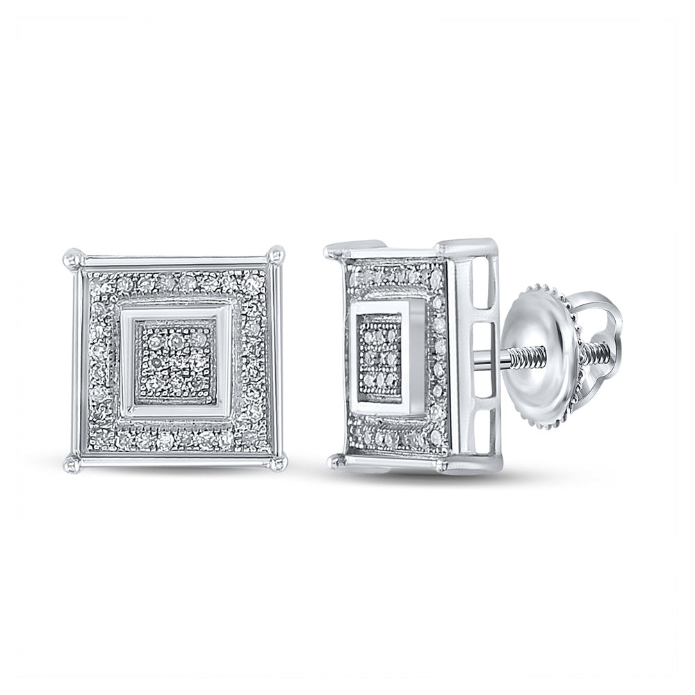 Sterling Silver Mens Round Diamond Square Earrings 1/4 Cttw