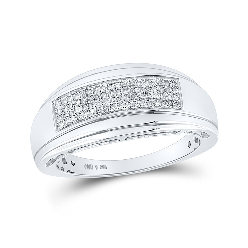 Sterling Silver Mens Round Diamond Wedding Pave Band Ring 1/5 Cttw