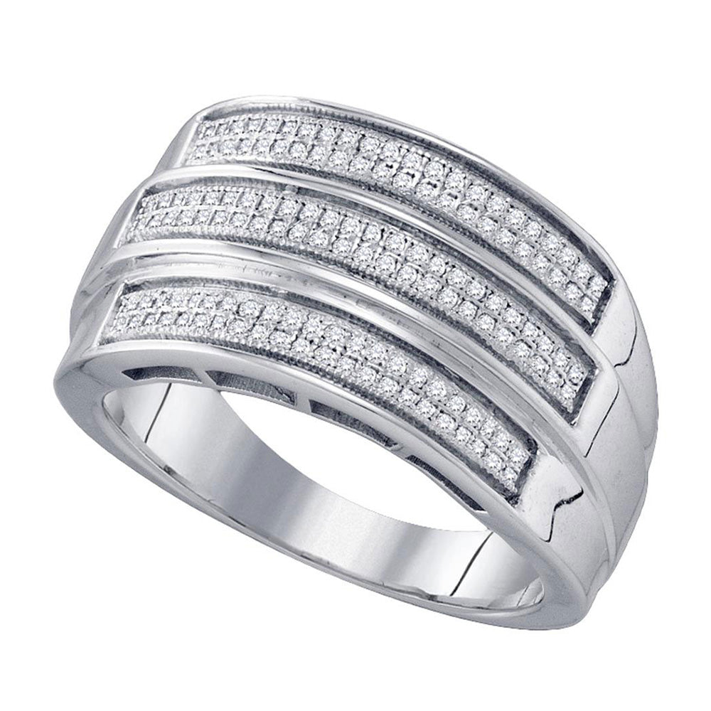 Sterling Silver Mens Round Diamond Triple Row Band Ring 3/8 Cttw