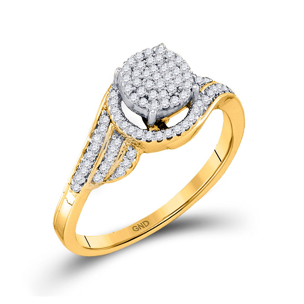 10kt Yellow Gold Womens Round Diamond Cluster Ring 1/4 Cttw