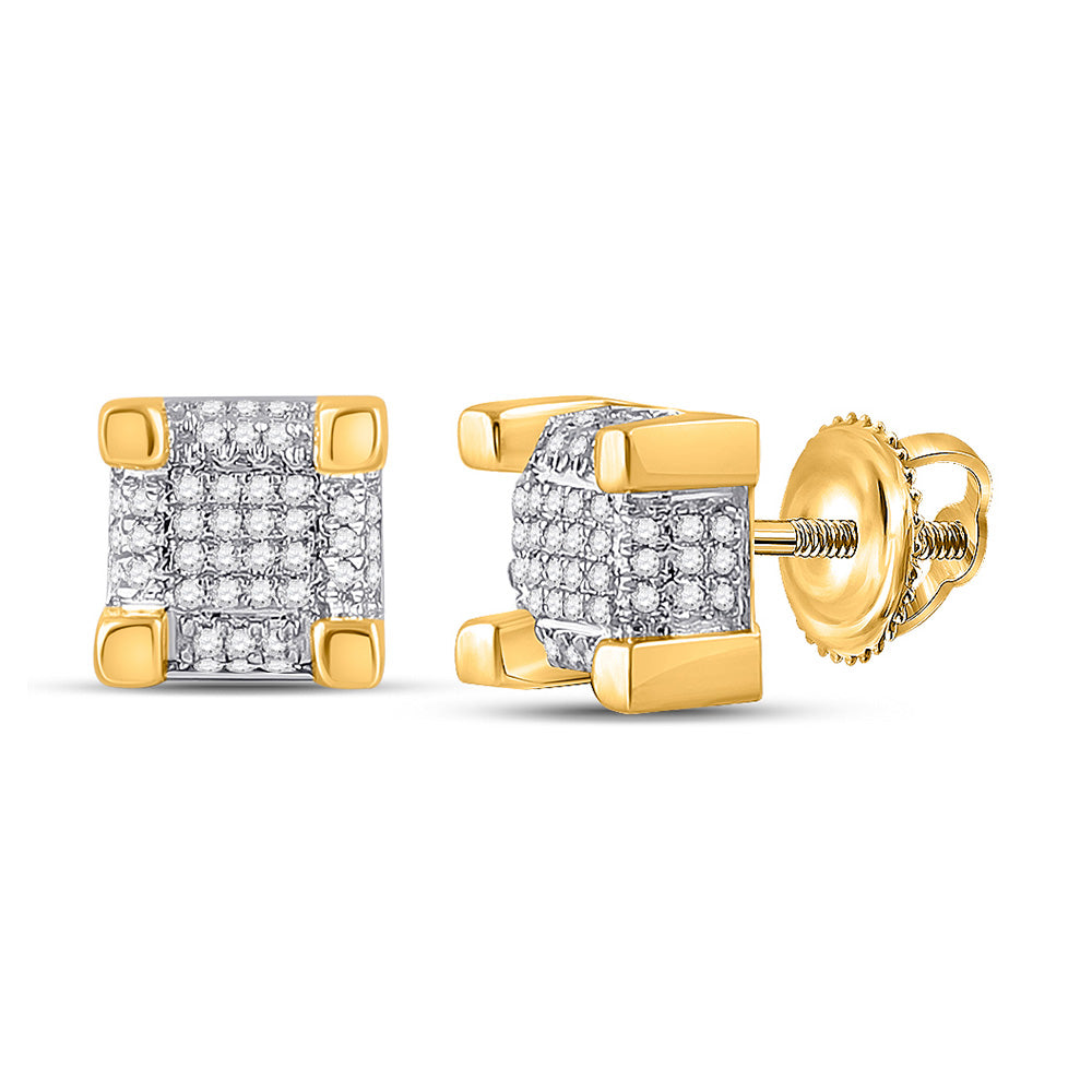 10kt Yellow Gold Mens Round Diamond 3D Cube Square Stud Earrings 1/4 Cttw
