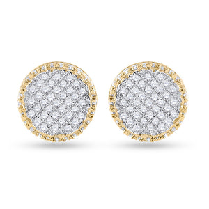 10kt Yellow Gold Mens Round Diamond Circle Cluster Earrings 1/3 Cttw