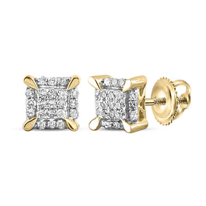 10kt Yellow Gold Mens Round Diamond Square Earrings 1/20 Cttw