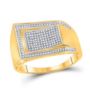 10kt Yellow Gold Mens Round Diamond Arched Rectangle Cluster Ring 1/3 Cttw