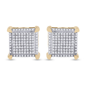 10kt Yellow Gold Mens Round Diamond Square Earrings 1/3 Cttw