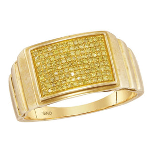 10kt Yellow Gold Mens Round Yellow Color Enhanced Diamond Cluster Ring 1/4 Cttw