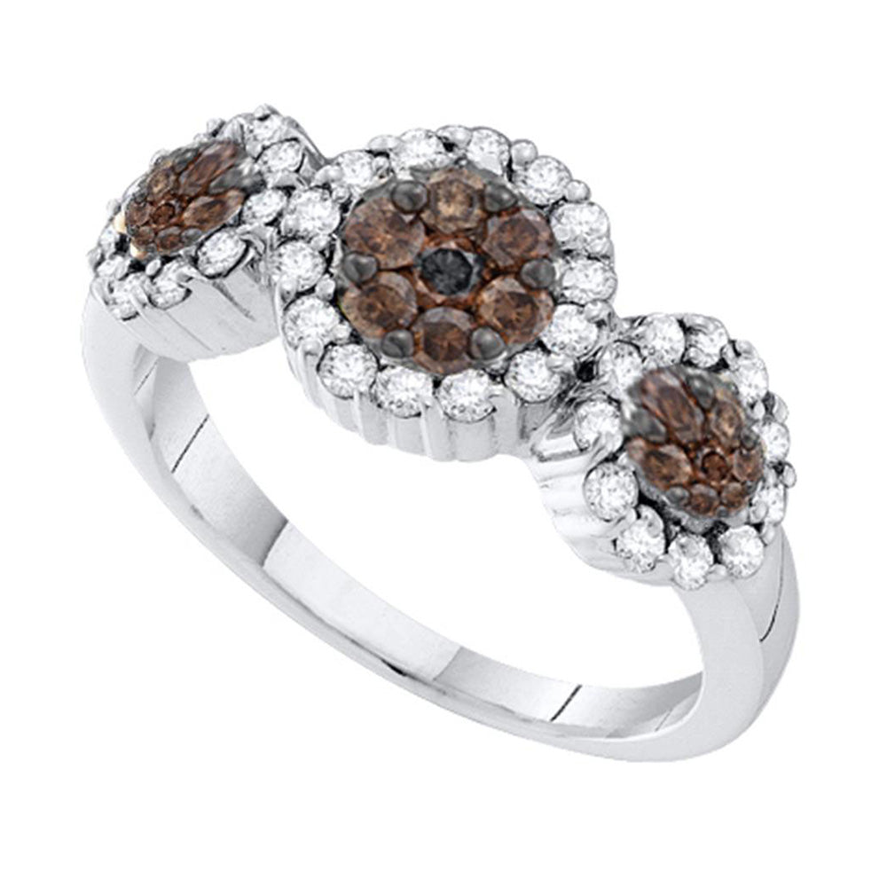 14kt White Gold Womens Round Brown Diamond Cluster Ring 1/2 Cttw