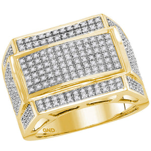 10kt Yellow Gold Mens Round Diamond Rectangle Cluster Ring 3/4 Cttw
