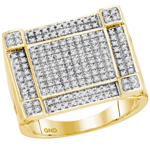 10kt Yellow Gold Mens Round Diamond Square Corner Cluster Ring 5/8 Cttw