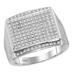 10kt White Gold Mens Round Diamond Rectangle Cluster Ring 3/8 Cttw