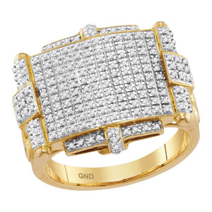10kt Yellow Gold Mens Round Yellow Diamond Rectangle Cluster Ring 5/8 Cttw